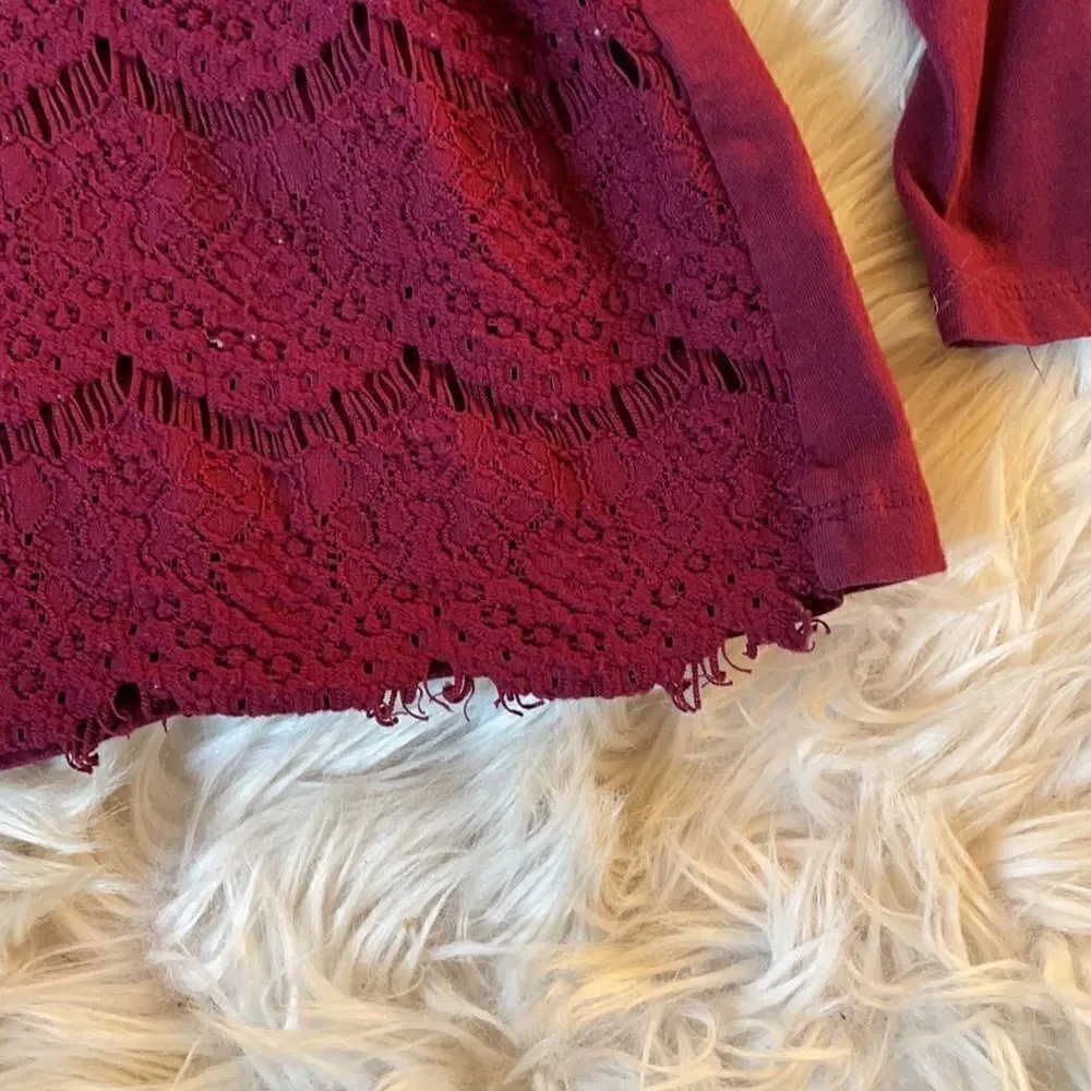 J. Crew Burgundy Crew Neck Pullover Lightweight Lace Top (Size: Small)